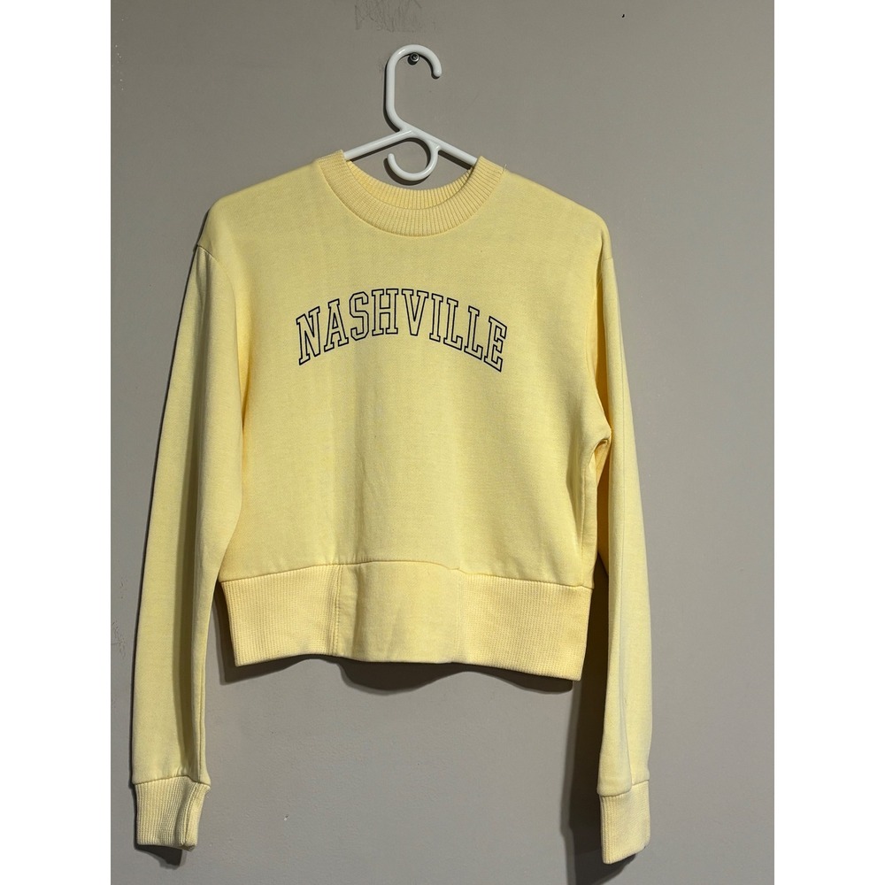 MV Sport Nashville Women Cropped Sweatshirt Yellow Fleece Pullover Size S